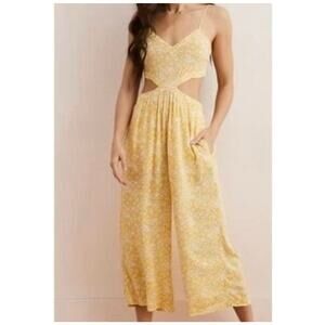 Aerie Yellow Floral Cut Out Jumpsuit - Small